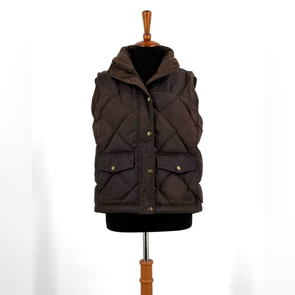 L.L.Bean Brown Quilted Waxed Cotton Goose Down Vest Size M - Picture 15 of 15